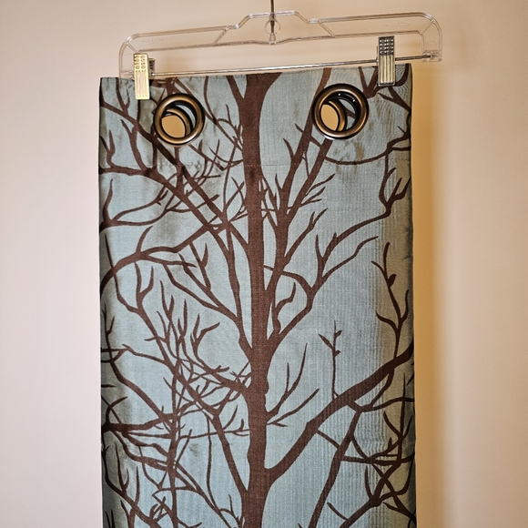 Two panels teal brown tafetta 8 bronze grommet short drapes 54x65 inches - Picture 3 of 5